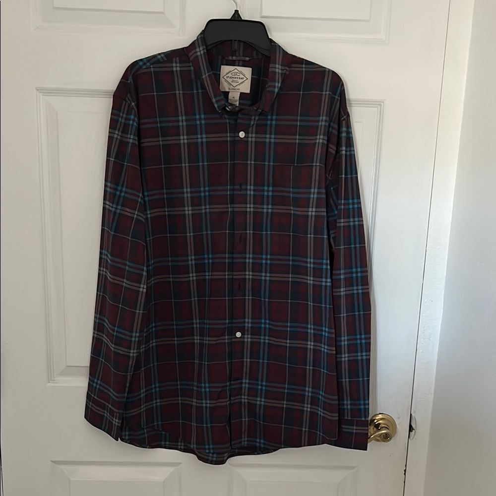 Pendleton Men's Burgundy and Blue Plaid Shirt